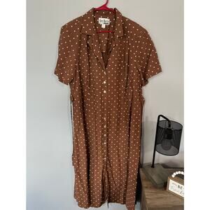 Vintage Sheri Martin New York Woman Brown & White Polka Dot Long Dress Size 22W